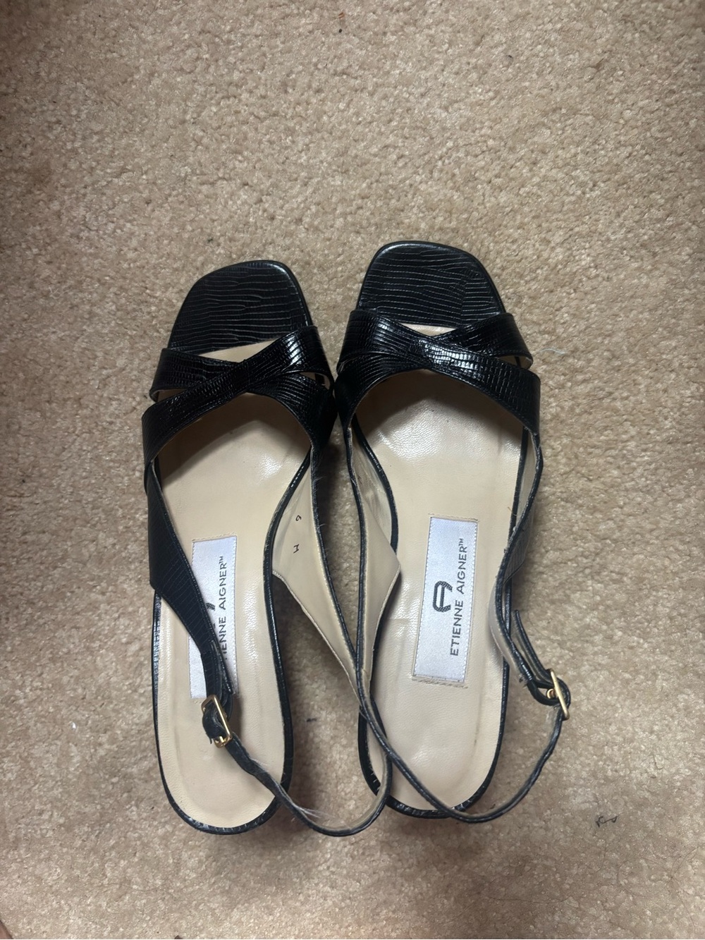 Etienne Aigner Black Textured Slingback Sandals